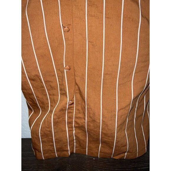 All:row Rust Orange Brown Spaghetti Strap Dress midi sz Large  White Striped 1B - Picture 3 of 11